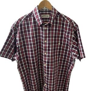 Orvis Men’s Size Large Short Sleeve Button Down 100% cotton Plaid Sporting Shirt